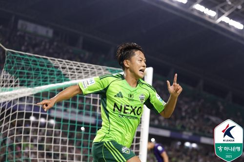 극장골을 터트리고 환호하는 전북 이승우[한국프로축구연맹 제공. 재판매 및 DB 금지]