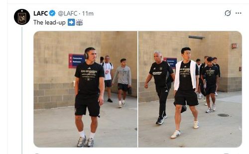 시카고전을 앞두고 경기장에 들어서는 손흥민(오른쪽 사진) 등 LAFC 선수들.[LAFC 구단 SNS. 재판매 및 DB 금지]