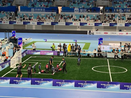 5대5 로봇 축구 경기    (베이징=연합뉴스) 정성조 특파원 = 15일 오전 중국 베이징 '세계 휴머노이드 로봇 운동회' 로봇 축구 경기 모습. 2025.8.15 xing@yna.co.kr