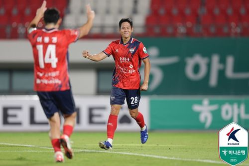 골 세리머니 하는 김천 맹성웅.[한국프로축구연맹 제공. 재판매 및 DB 금지]