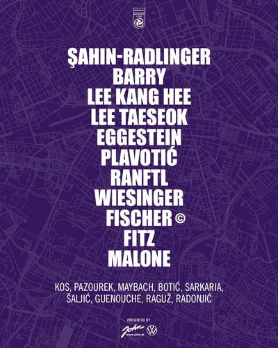 LASK와 경기에서 선발 출전 선수 명단에 든 이강희와 이태석.[아우스트리아 빈 SNS 캡처. 재판매 및 DB 금지]