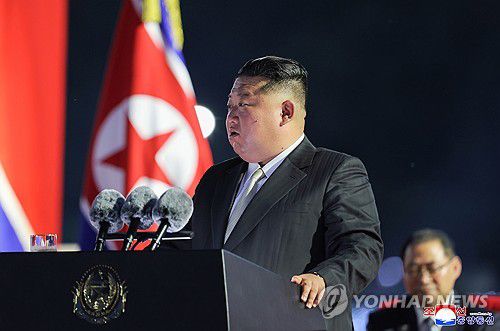 광복 80주년 경축대회서 연설하는 김정은    [국내에서만 사용가능. 재배포 금지. For Use Only in the Republic of Korea. No Redistribution] nkphoto@yna.co.kr