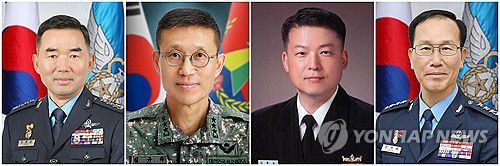 이재명 정부 첫 군 수뇌부 인사 단행(서울=연합뉴스) 정부가 군 수뇌부 인사를 1일 발표했다      왼쪽부터 합참의장에 내정된 진영승 전략사령관, 육군총장에 내정된 김규하 미사일전략사령관, 해군총장에 내정된 강동길 합참 군사지원본부장, 공군총장에 내정된 손석락 공군 교육사령관. 2025.9.1 [국방부 제공. 재판매 및 DB금지] photo@yna.co.kr