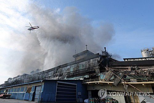 금호타이어 광주공장 화재 진화[연합뉴스 자료사진]