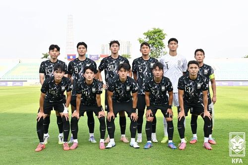 라오스와의 U-23 아시안컵 예선 2차전에 선발로 나선 U-22 대표팀 선수들.[대한축구협회 제공. 재판매 및 DB 금지]
