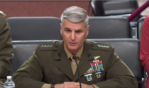 크리스토퍼 마호니 미 합참차장 후보자(워싱턴=연합뉴스) 크리스토퍼 마호니 미군 합동참모본부 차장 후보자가 11일(현지시간) 미 연방 상원 군사위원회의 인사청문회에서 답변하고 있다. 2025.9.11 [미 상원 군사위원회 홈페이지]