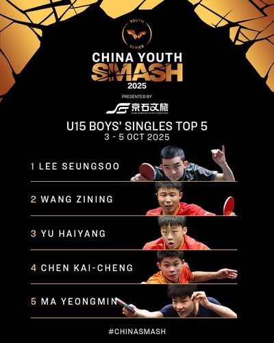올해 중국 유스 스매시 U-15 남자단식 참가 선수 랭킹 1위에 오른 이승수 [WTT 인스타그램 캡처. 재판매 및 DB 금지]