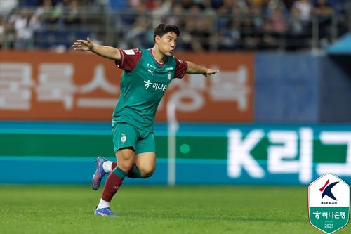 대전 주민규의 골 세리머니[한국프로축구연맹 제공. 재판매 및 DB 금지]