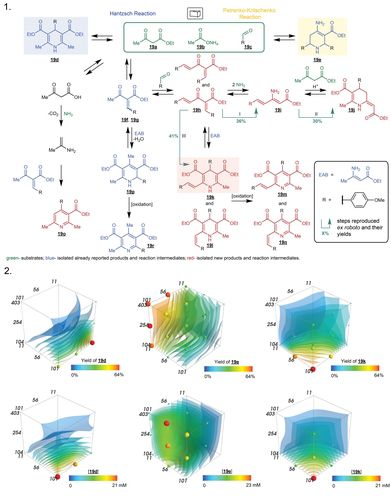 한츠슈 반응 경로(위)와 생성물 분포[IBS 제공. 재판매 및 DB 금지]