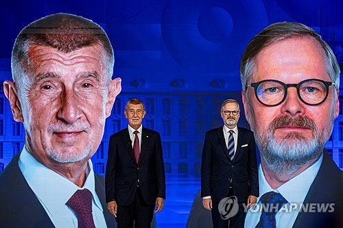 안드레이 바비시 긍정당 대표(왼쪽)와 페트르 피알라 총리[EPA 연합뉴스 자료사진. 재판매 및 DB 금지]