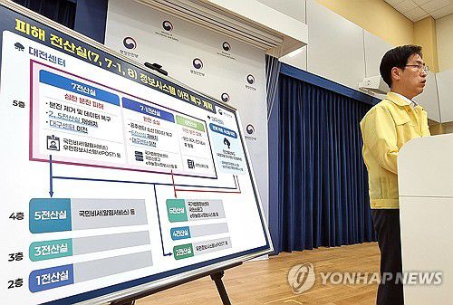 국정자원 화재 관련 중대본 브리핑(세종=연합뉴스) 배재만 기자 = 김민재 중앙재난안전대책본부 제1차장(행정안전부 차관)이 9일 정부세종청사 민원동 공용브리핑실에서 국가정보자원관리원 행정정보시스템 화재 관련 중앙재난안전대책본부 브리핑을 하고 있다. 2025.10.9 scoop@yna.co.kr