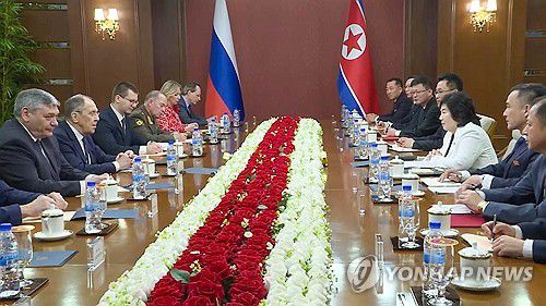 7월 북한 원산에서 열린 북러 외무장관 회담[타스/러시아 외무부 연합뉴스 자료사진. 재판매 및 DB 금지]