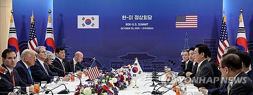 경주에서 다시 모인 한미 정상(경주=연합뉴스) 한상균 기자 = 이재명 대통령과 도널드 트럼프 미국 대통령이 29일 경북 경주박물관에서 한미 정상회담을 하고 있다. 2025.10.29 [대통령실통신사진기자단] xyz@yna.co.kr