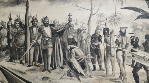 마젤란 일행을 묘사한 그림 [사진/성연재 기자]