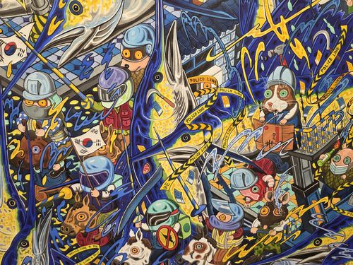 김훈규 작 '옐로위시 블루 2025' 중 일부(서울=연합뉴스) 박의래 기자 = 서울 강남구 신사동 페로탕 서울에 전시 중인 김훈규 작 '옐로위시 블루 2025' 중 일부 장면. 2025.11.8. laecorp@yna.co.kr