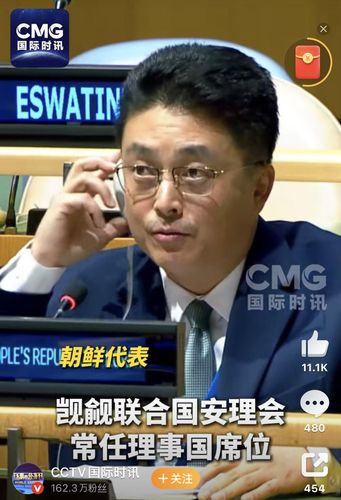 유엔 총회에서 발언하는 북한 대표[CCTV 국제채널 웨이보 계정 캡처. 재판매 및 DB금지]