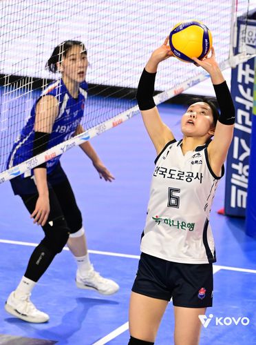 토스하는 한국도로공사의 세터 이윤정[한국배구연맹 제공. 재판매 및 DB 금지]