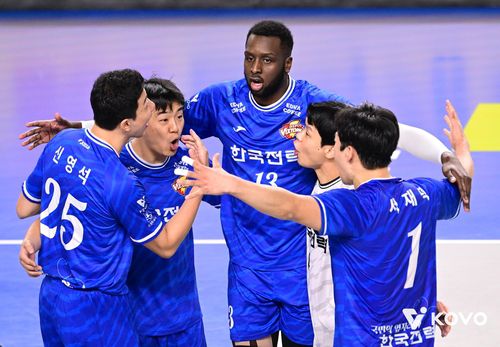 득점 후 기뻐하는 한국전력 선수들[한국배구연맹 제공. 재판매 및 DB 금지]