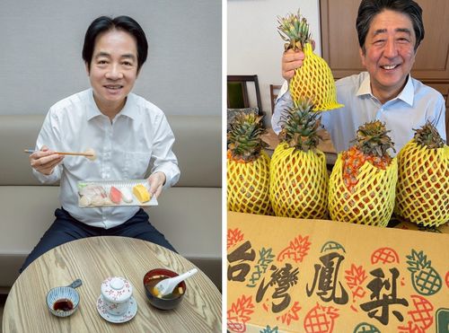 라이칭더 대만 총통의 '초밥 인증샷'과 아베 신조 전 총리의 '파인애플 인증샷' [라이칭더 페이스북 및 아베 신조 전 총리 엑스 각각 캡처. 재판매 및 DB금지]