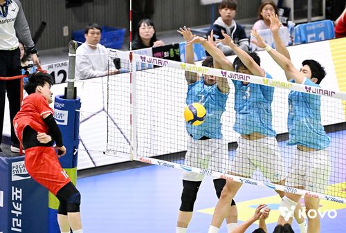 대한항공의 높은 블로킹 벽[한국배구연맹 제공. 재판매 및 DB 금지]