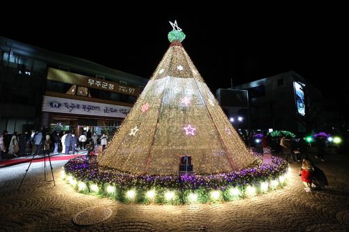 무주군청 앞 밝히는 성탄 트리[무주구 제공. 재판매 및 DB 금지]