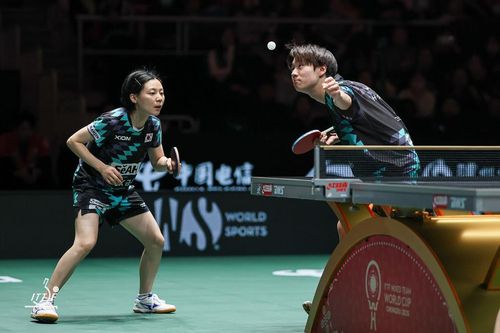 혼성단체 월드컵 혼합복식에 나선 최효주(왼쪽)와 오준성[ITTF SNS 캡처. 재판매 및 DB 금지]