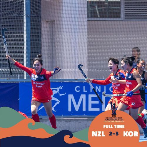 한국, 뉴질랜드에 역전승.[FIH 소셜 미디어 사진. 재판매 및 DB 금지]