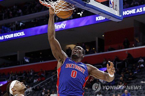 디트로이트 제일런 듀런의 덩크[Rick Osentoski-Imagn Images/로이터=연합뉴스]