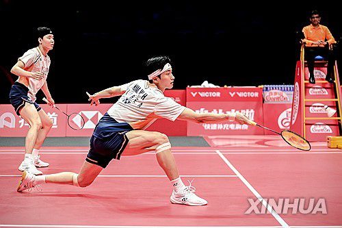 김원호와 서승재의 경기 장면[신화통신=연합뉴스]