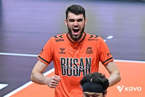 OK저축은행의 외국인 주포 디미트로프(뒤쪽)[한국배구연맹 제공. 재판매 및 DB 금지]