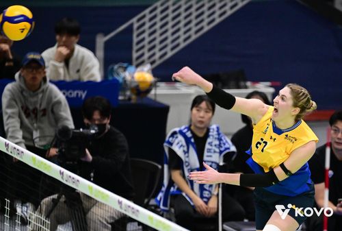 공격하는 현대건설의 카리[한국배구연맹 제공. 재판매 및 DB 금지]