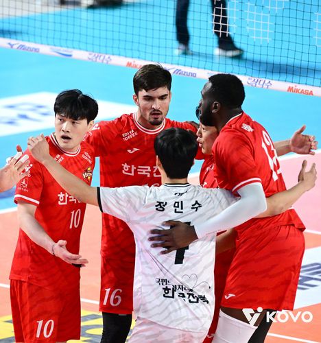 득점 후 기뻐하는 한국전력 선수들[한국배구연맹 제공. 재판매 및 DB 금지]