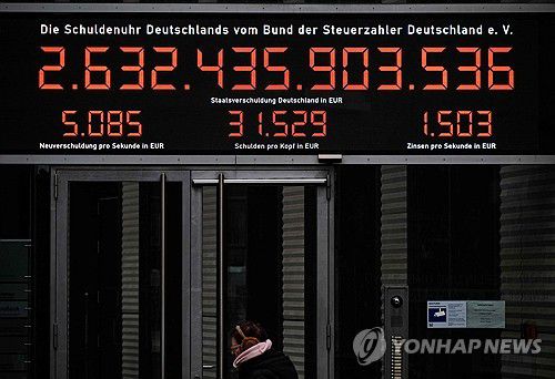 독일 납세자연맹 '부채 시계'[AFP 연합뉴스 자료사진. 재판매 및 DB 금지]