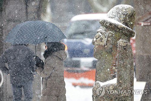 제주 중산간은 겨울왕국(제주=연합뉴스) 박지호 기자 = 제주도 산지에 대설특보가 내려진 22일 오전 제주시 조천읍 교래리 산굼부리 입구에 폭설이 쏟아지고 있다. 2026.1.22 jihopark@yna.co.kr