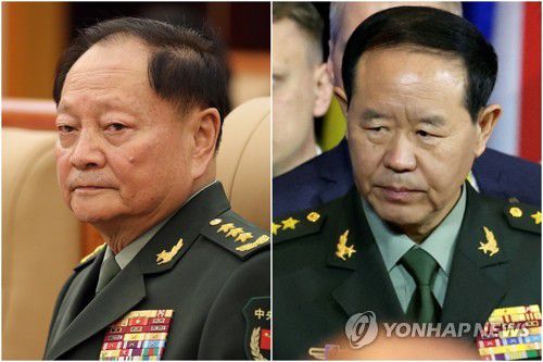 장유샤·류전리장유샤 중국공산당 중앙군사위원회 부주석(왼쪽)과 중앙군사위 위원인 류전리 연합참모부 참모장 [EPA=연합뉴스 자료사진. 재판매 및 DB 금지]