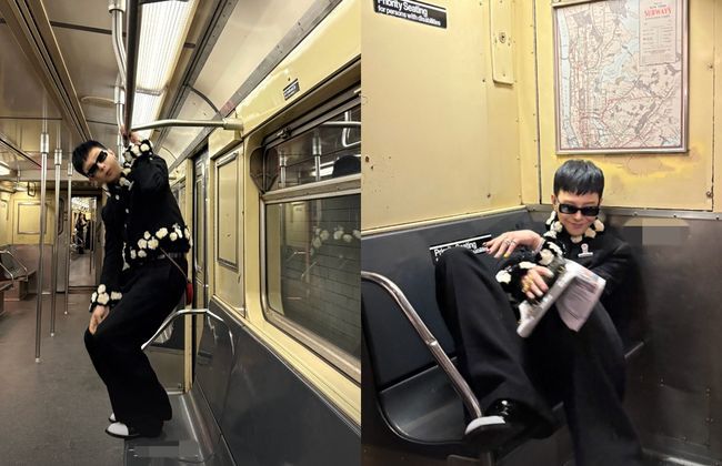 지드래곤 뉴욕 지하철 샤넬 스타일(출처=지드래곤 SNS)