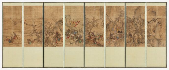 지난해 11월 미국에서 환수돼 한국으로 들어온 <호렵도> 8폭 병풍. 단원 김홍도의 필치로 도상을 그렸다.