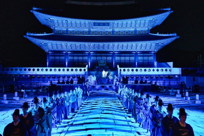 29일~5월2일 경복궁 근정전에서 펼쳐지는 고궁 뮤지컬 <세종 1446> 리허설 장면. 에이치제이(HJ)컬쳐 제공