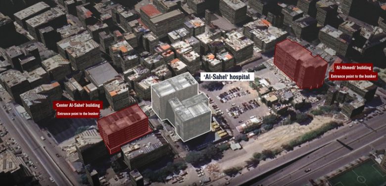 이스라엘군이 공개한 3D 영상. 알 사헬 병원 지하에 헤즈볼라의 자금이 숨겨져 있었다고 주장한다.