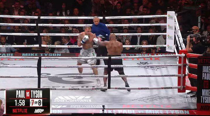 지난달 18일 넷플릭스가 생중계한 마이크 타이슨과 제이크 폴의 경기 장면. 넷플릭스 제공