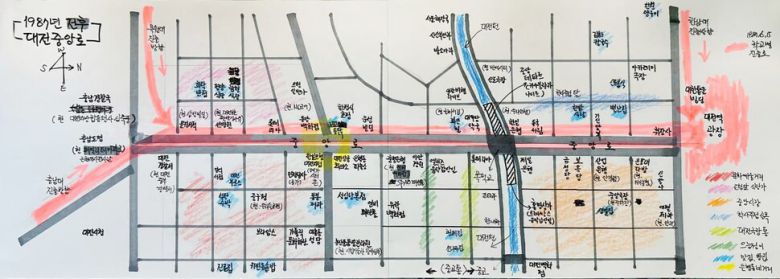 1987년 전후 대전 중앙로 ‘손 지도’. 송인걸 기자 igsong@hani.co.kr