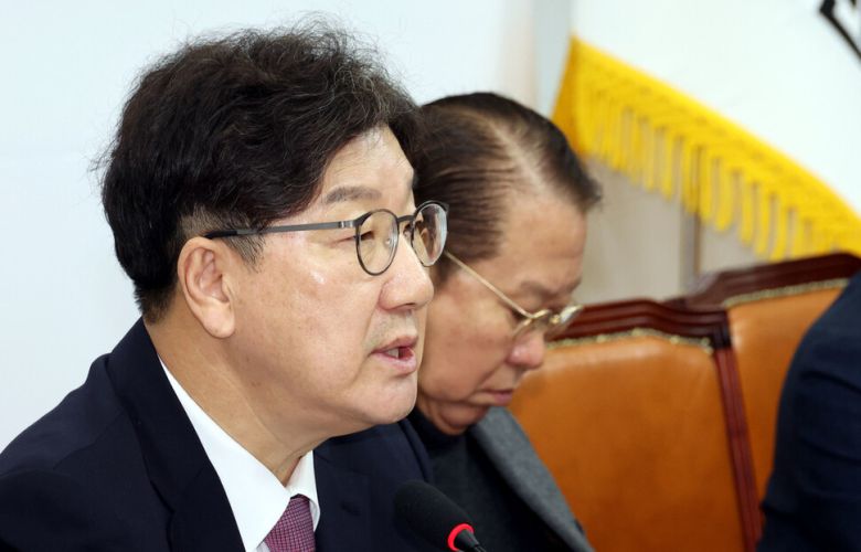 권성동 국민의힘 원내대표가 1월 31일 오전 국회에서 열린 비상대책위원회 회의에서 발언하고 있다.