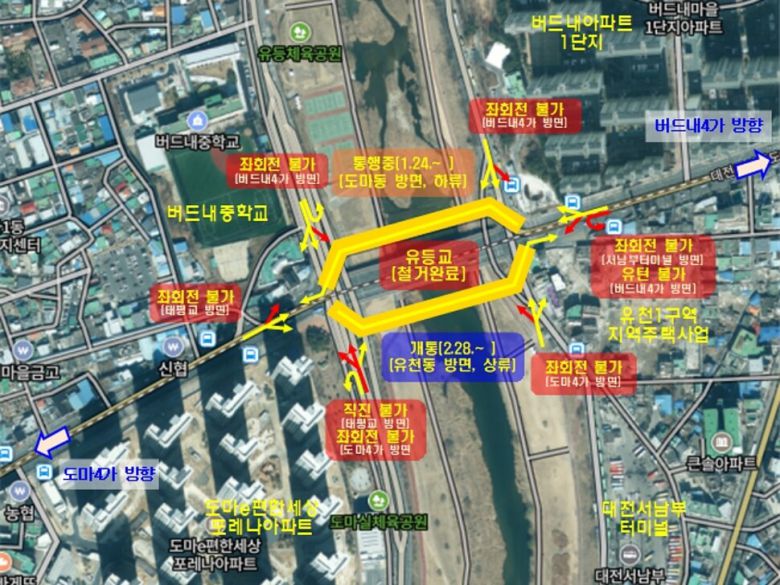 유등교 가설교량 통행 안내도. 대전시 제공