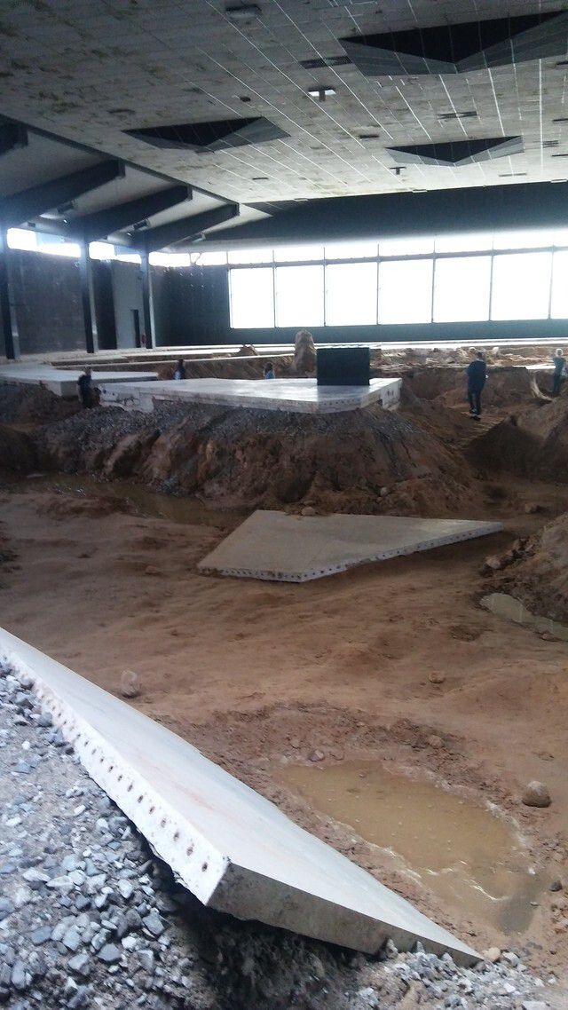 2017년 독일 뮌스터 조각 프로젝트에 출품작으로 선보였던 피에르 위그의 설치 작품 ‘앞선 삶 이후’. 옛 아이스링크 건물의 콘크리트 바닥을 깨서 파내고 절개한 뒤 벌집을 들여놓고 조류를 배양하는 독특한 얼개의 설치 작업이다. 노형석 기자