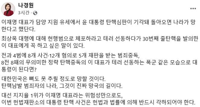 나경원 의원 페이스북 갈무리