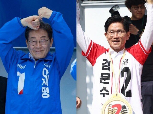 이재명 더불어민주당 대통령 후보(왼쪽)와 김문수 국민의힘 후보. 연합뉴스