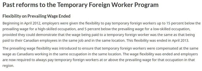 캐나다 고용·사회개발부의 ‘임시외국인노동자제도’ 자료.