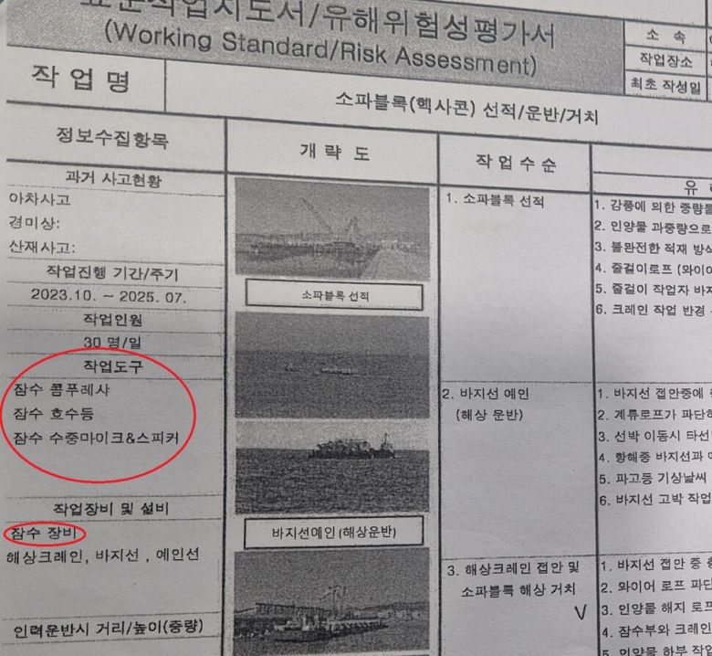 에이치디씨현대산업개발이 작성한 유해위험성평가서. 중대재해 없는 세상만들기 울산운동본부 제공