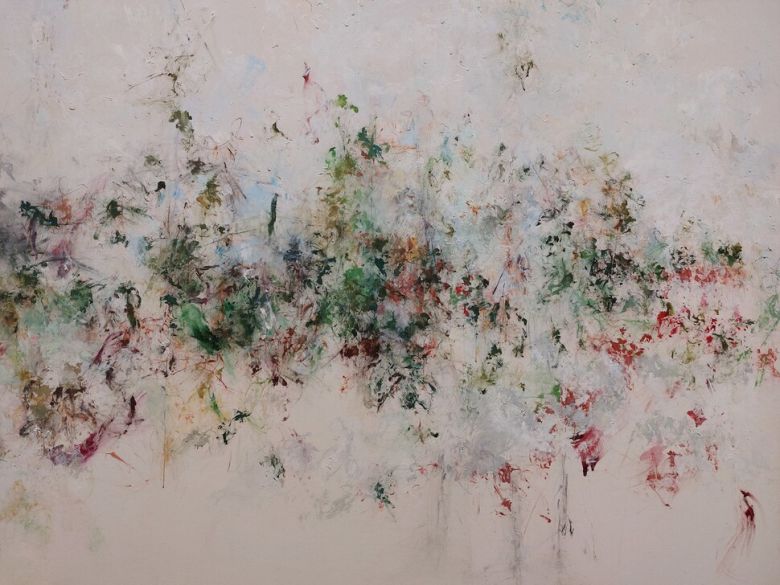 서울시립미술관 본관 1층에 펼쳐진 원로 화가 강명희씨의 개인전 ‘방문’에 나온 ‘서광동리에 살면서’(2018~2019)의 일부분. 서광동리는 10년간 썼던 작업실이 있던 제주섬의 한 지역이다. 노형석 기자