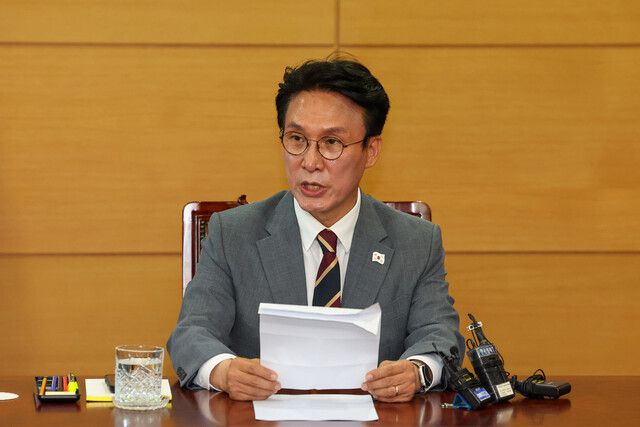 김민석 국무총리 후보자가 10일 오전 서울 종로구 금융감독원 연수원에서 기자간담회를 하고 있다. 김영원 기자 forever@hani.co.kr